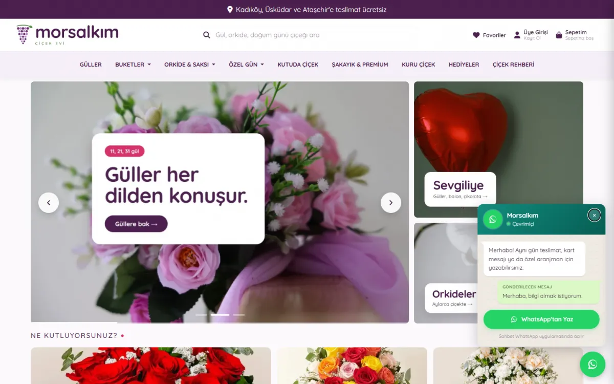 Çiçekçi — V1 · Morsalkım – Çiçek e-ticaret sitesi örneği (canlı demo mağaza)