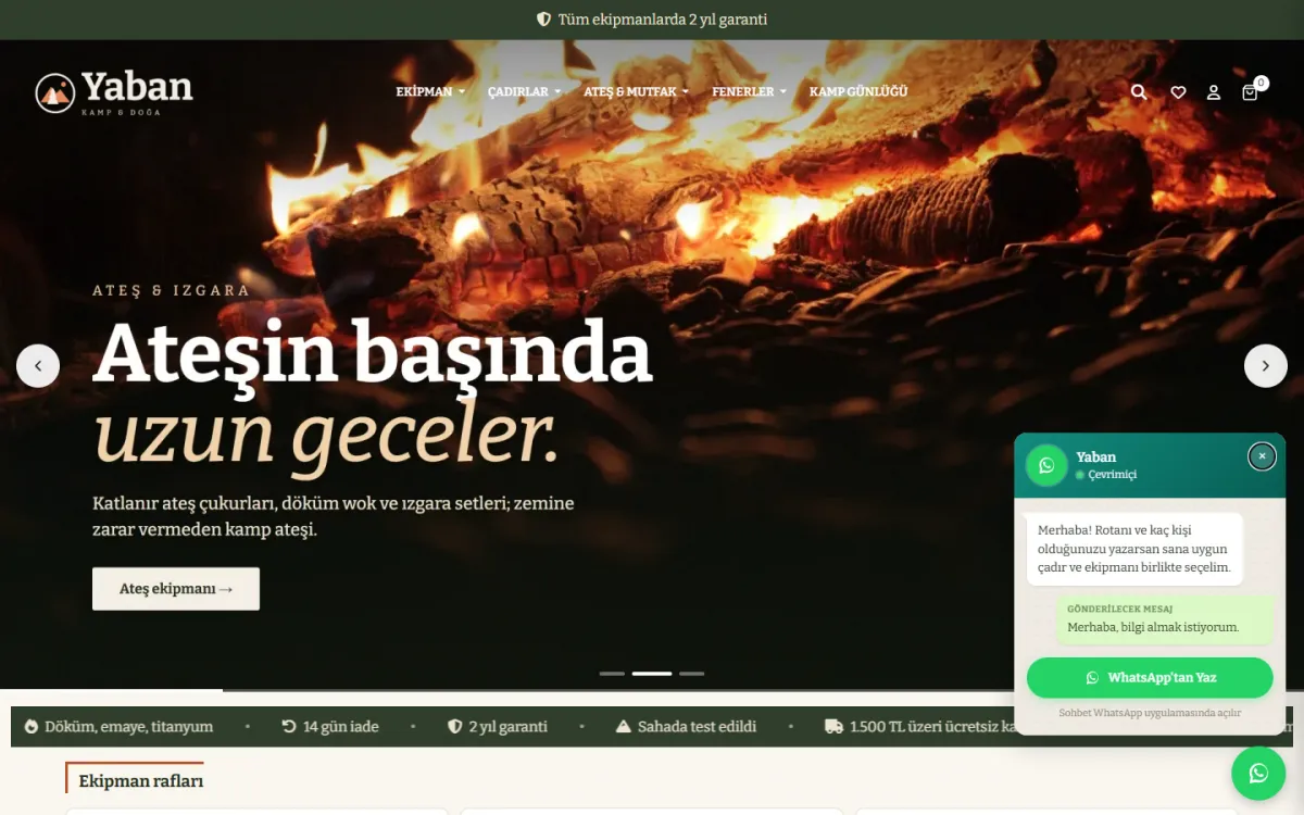 Kamp & Outdoor — V1 · Yaban – Kamp e-ticaret sitesi örneği (canlı demo mağaza)